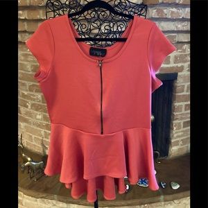 Say Anything Orange Zip Up Hi Lo Peplum Top